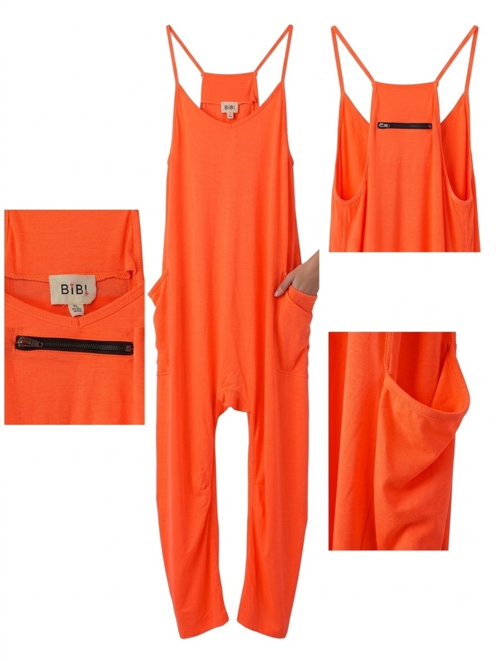BiBi Vibrant Orange Spaghetti-Strap Jumpsuit with Pockets - XL